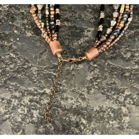 18 1/2” Multistrand Beaded Necklace Copper, Stone, Hematite Boho Earthy Natural - Picture 4 of 4